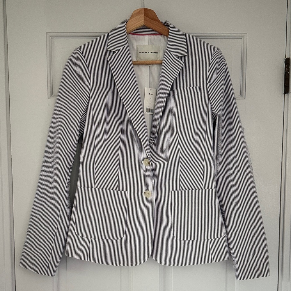 Banana Republic Blue and White Striped Blazer